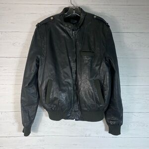 Black moto  bomber jacket size 50 (L US) Made in Korea faux leather